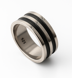 Oxidised Double Lined Sterling Silver Matte Band
