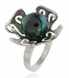 Black Pearl Flower Sterling Silver Ring