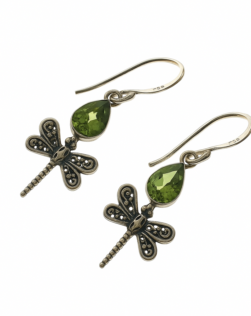 Peridot .925 Sterling Silver Dragonfly Earrings