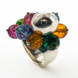 Coloured Beaded Sterling Silver Flower Ring