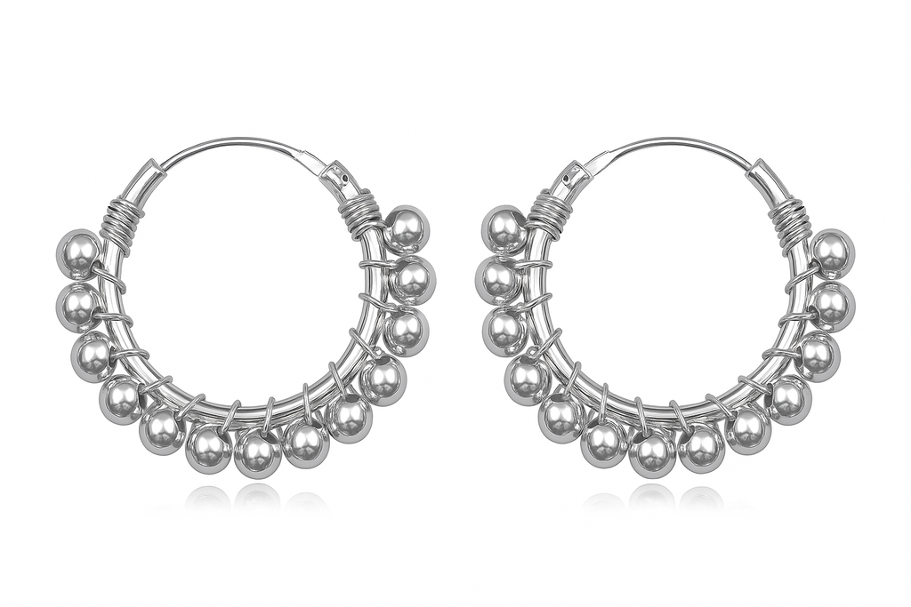 Hoop Ball Dangle Sterling Silver Earrings