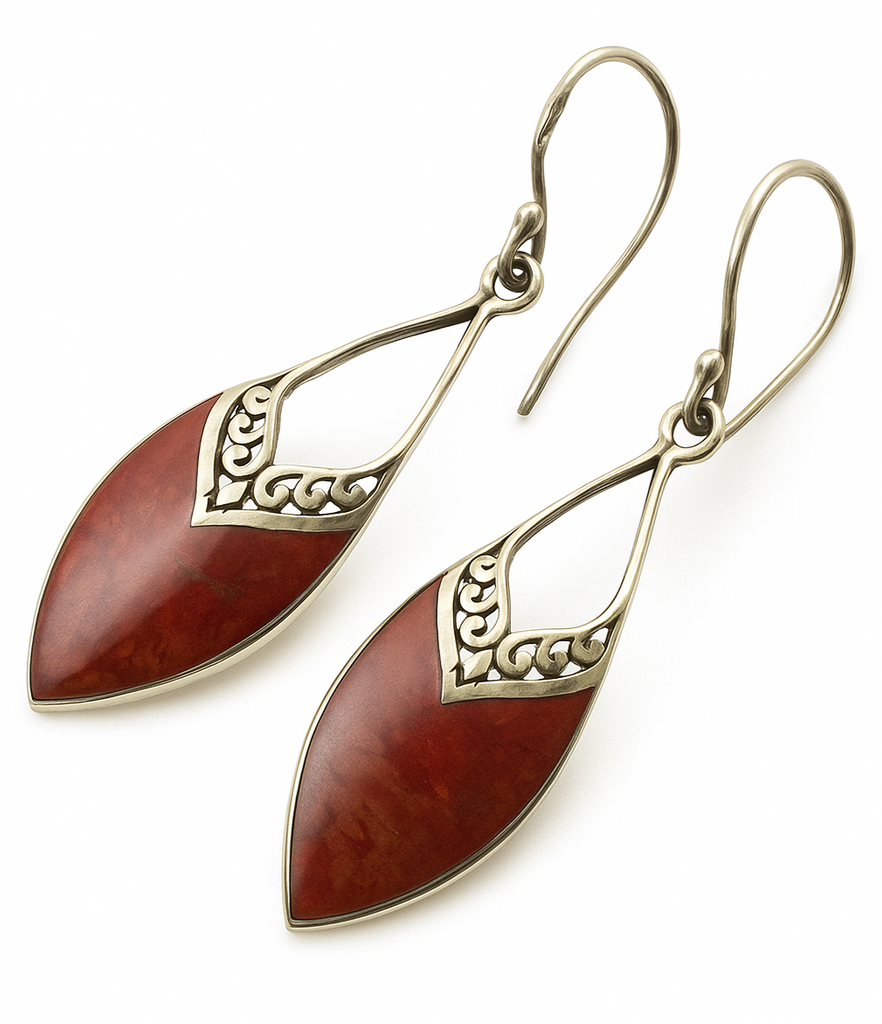 Red Coral .925 Sterling Silver Drop Earrings