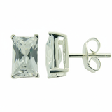 Cubic Zirconia 6mm Rectangle  Sterling Silver Studs