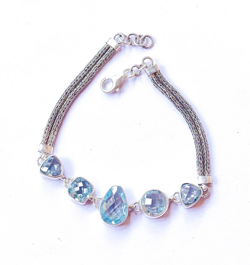 Blue Topaz Balinese Sterling Silver Bracelet