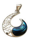 Paua Fish Hook Filagree Sterling Silver Pendant