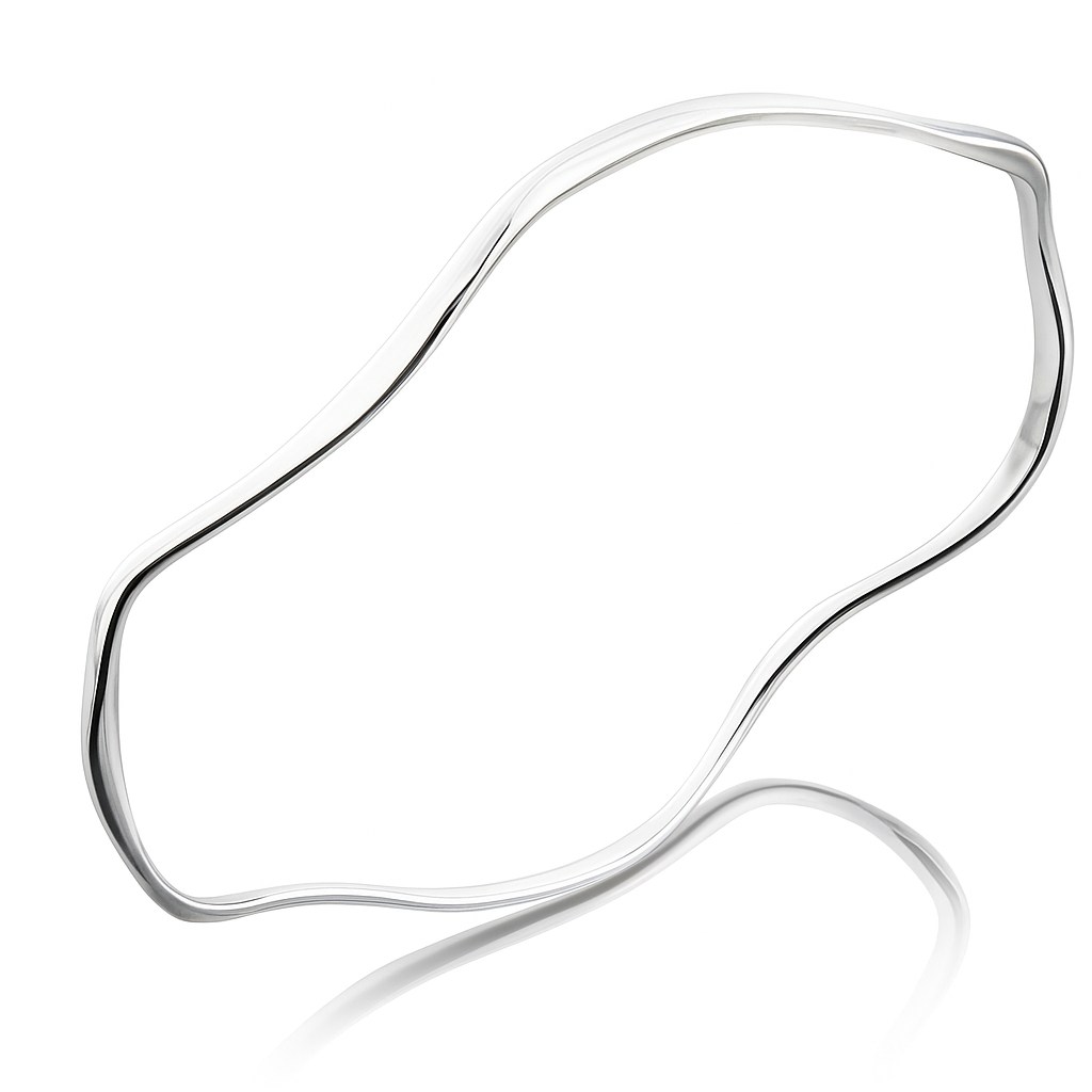 Flattened 2mm Wire Wave Sterling Silver Bangle