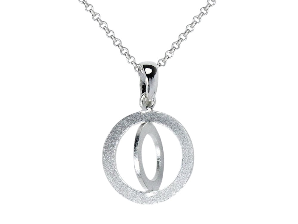 A Sterling Silver Round Sand Blasted Ring Engraved Necklace