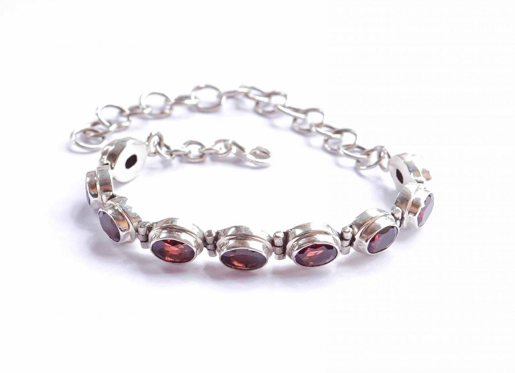 Garnet Sterling Silver Bracelet