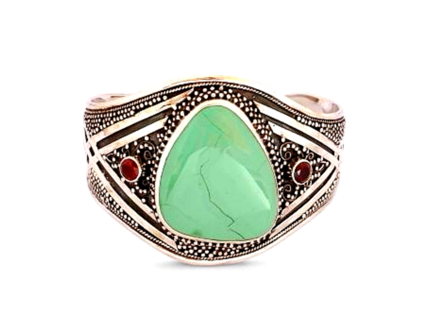 Turquoise & Garnet Sterling Silver Cuff