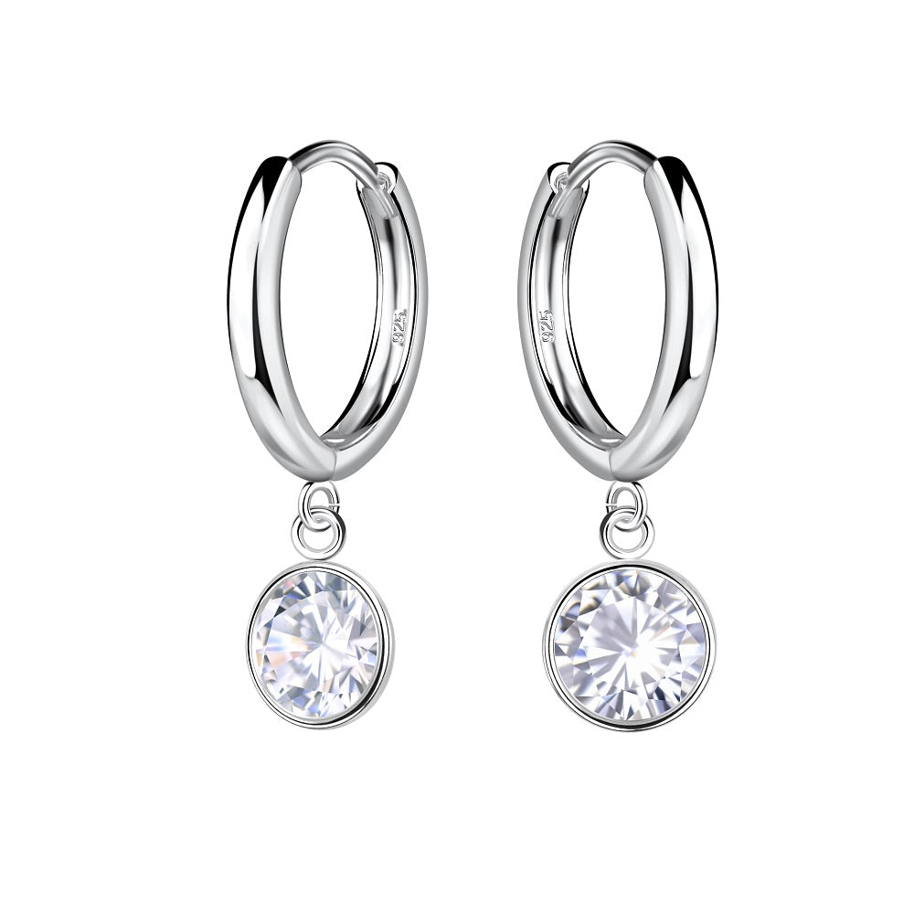 Round 6mm Cubic Zirconia Silver Huggie Earrings