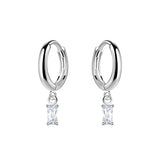 Silver Baguette Cubic Zirconia Charm 2x4mm Huggie Earrings