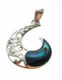 Paua Fish Hook Filagree Sterling Silver Pendant