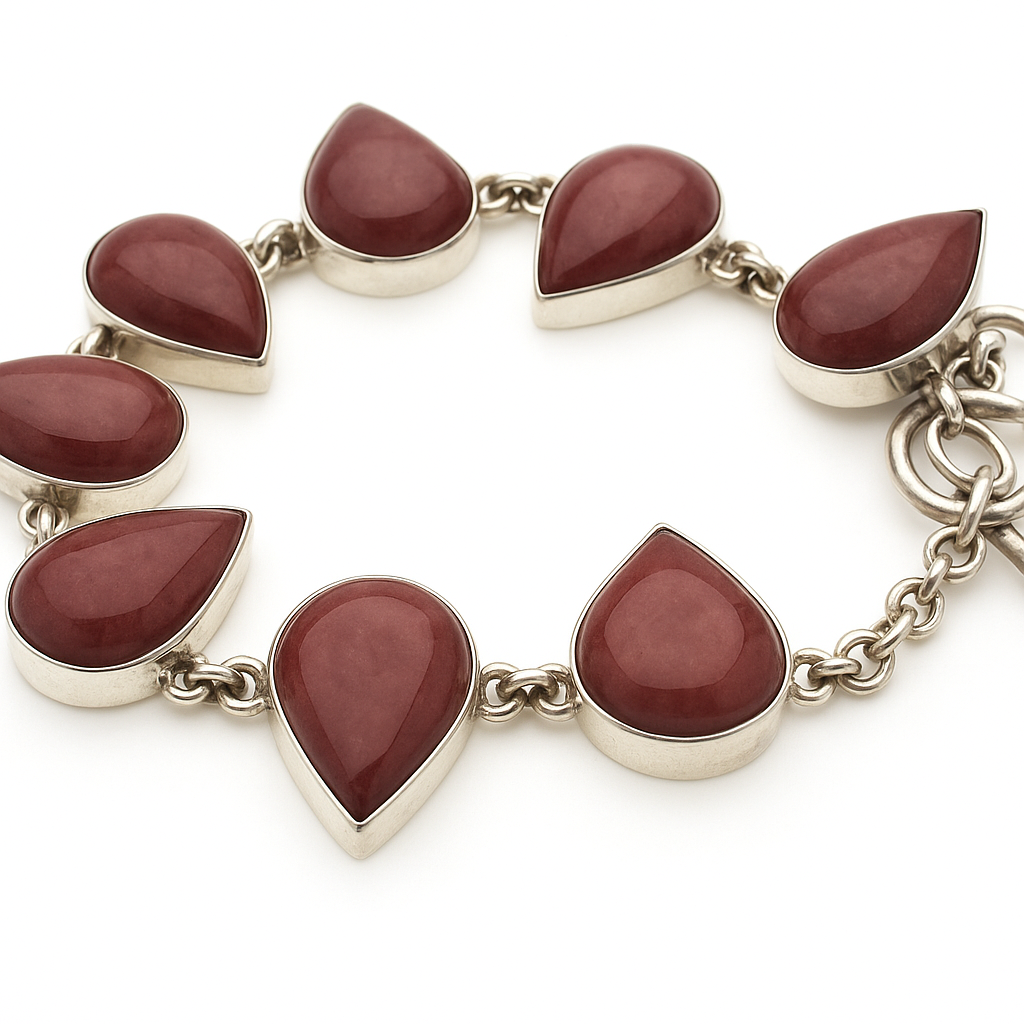 Red Coral Sterling Silver Teardrop Link