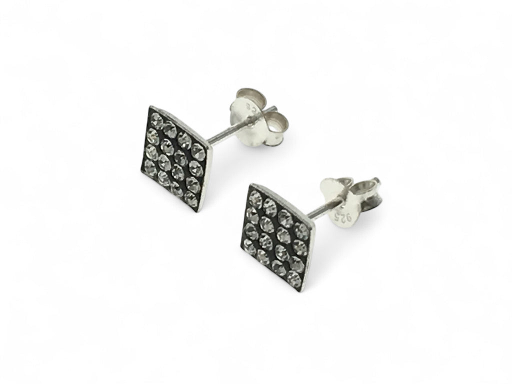 Mini CZ Studded Square Sterling Silver Stud