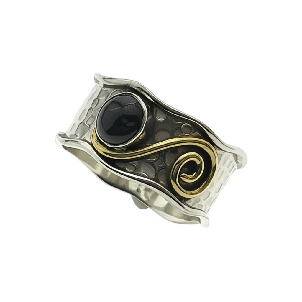 Onyx Sterling Silver Brass Band