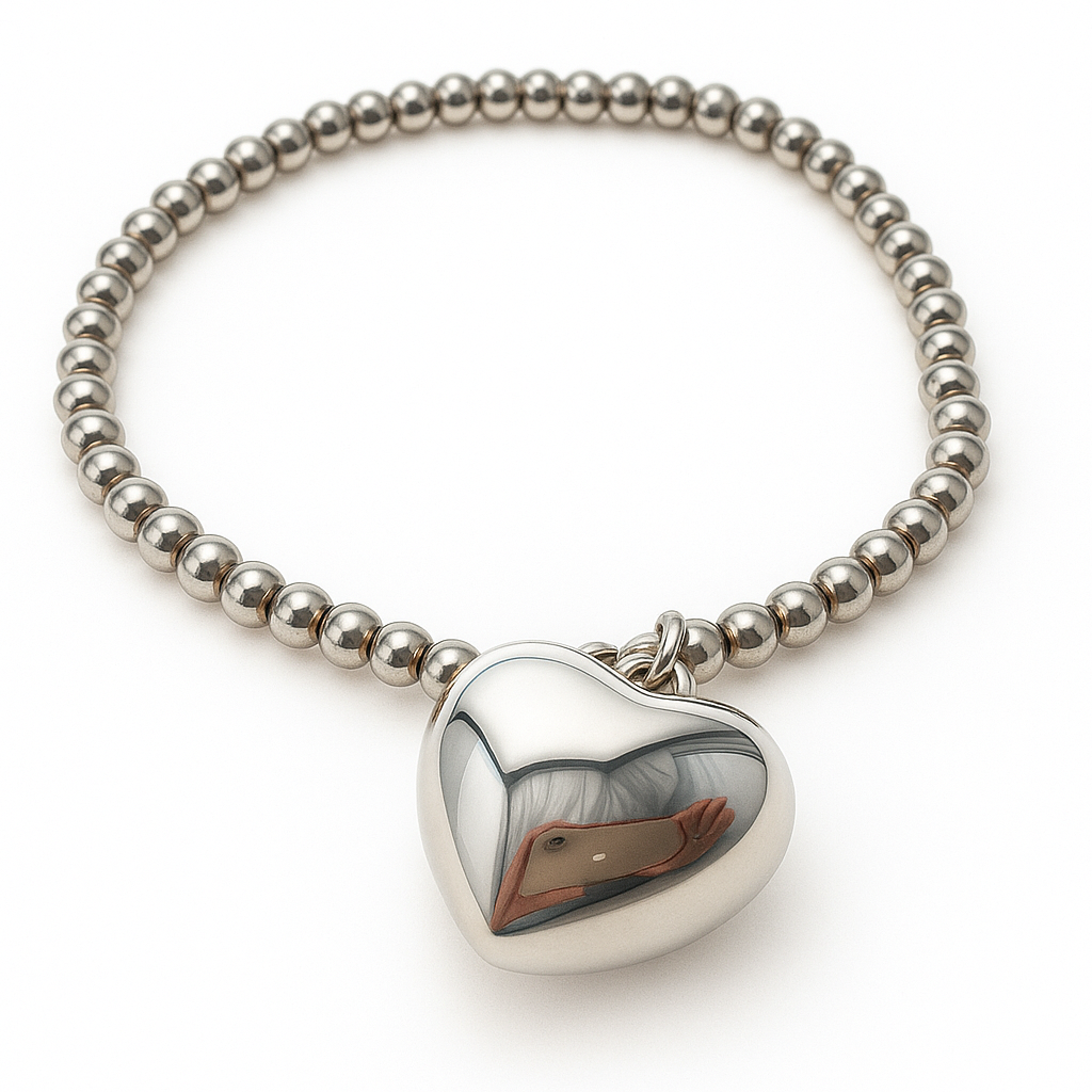 Ball 4mm Bracelet with Heart Charm Sterling Silver