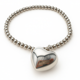 Ball 4mm Bracelet with Heart Charm Sterling Silver