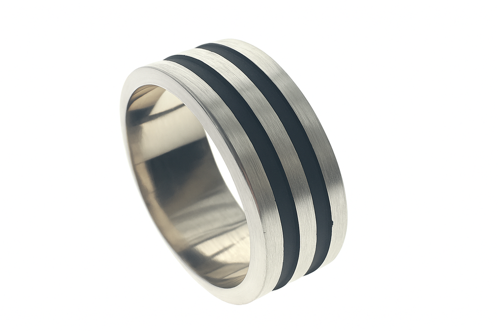 Oxidised Double Lined Sterling Silver Matte Band