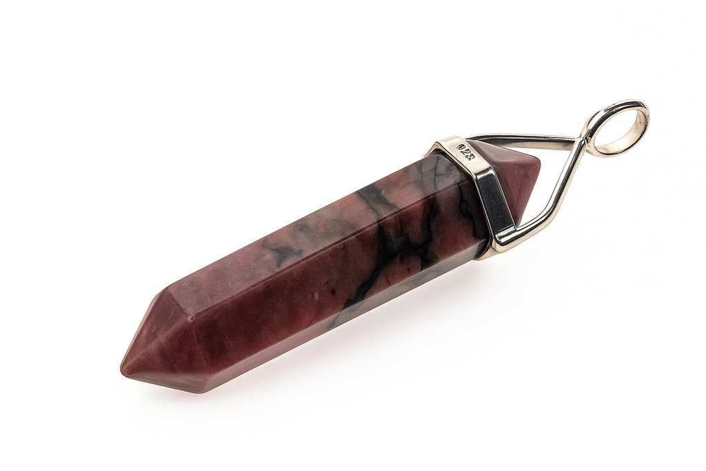 Crystal Rhodonite Double Terminated .925 Sterling Silver Pendant
