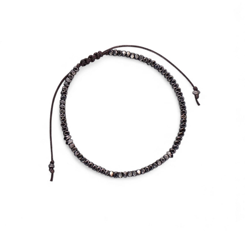 Beaded Metal Black Adjustable Bracelet