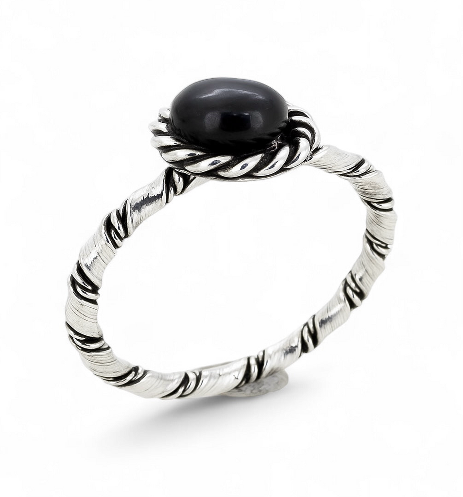 Onyx Plaited Sterling Silver Ring