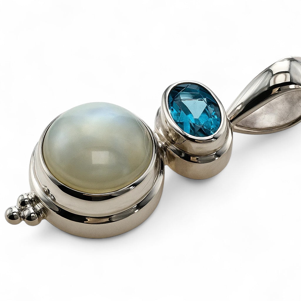 Blue Topaz Pearl Sterling Silver Pendant