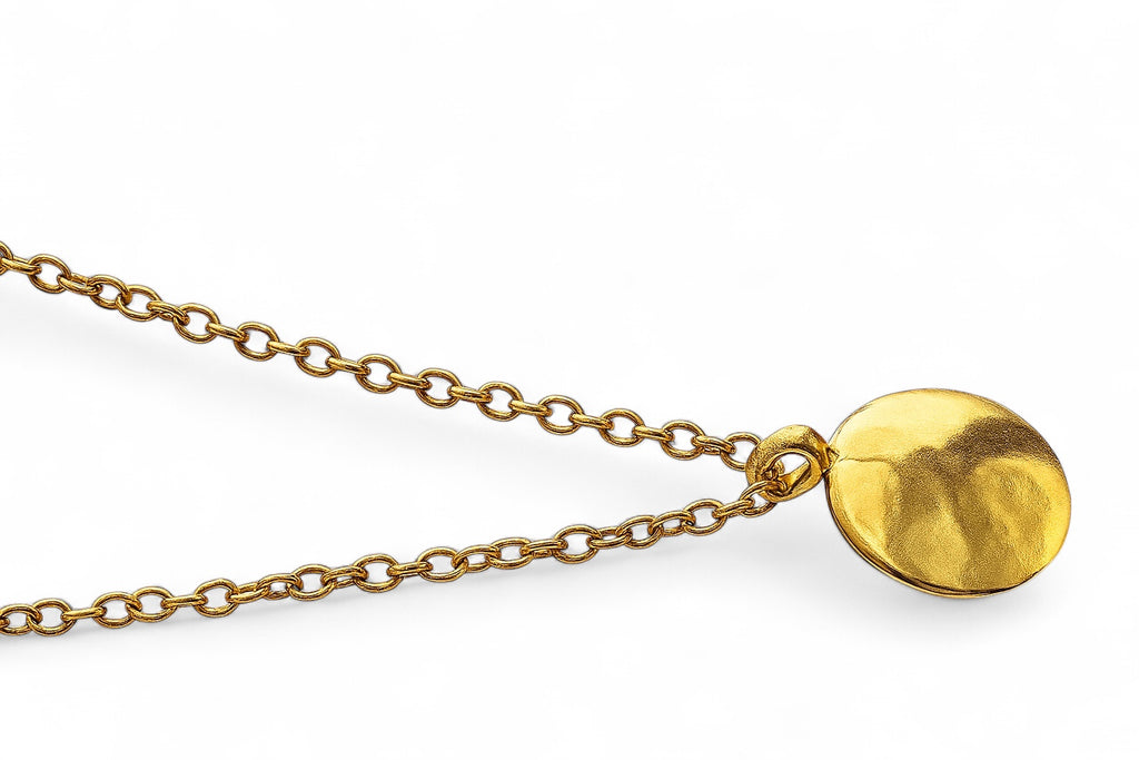 Gold Plated 14K Round Disc Sterling Silver Necklace