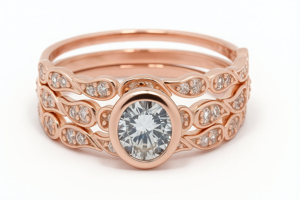 Rose Plated Cubic Zirconia Stacking Sterling Silver Ring