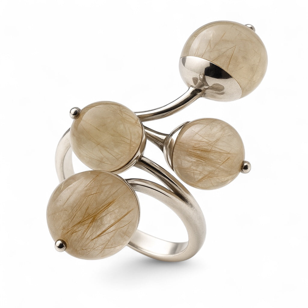 Rutilated Quartz Ball .925 Sterling Silver Ring