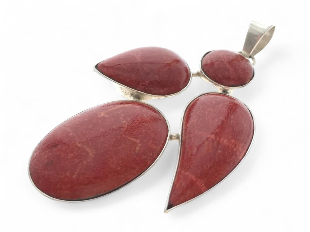 Red Coral Designer Sterling Silver Pendant