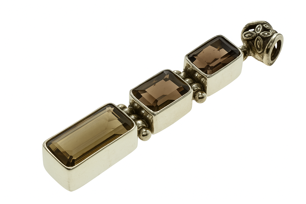 Smoky Topaz 3 Tier Sterling Silver Pendant