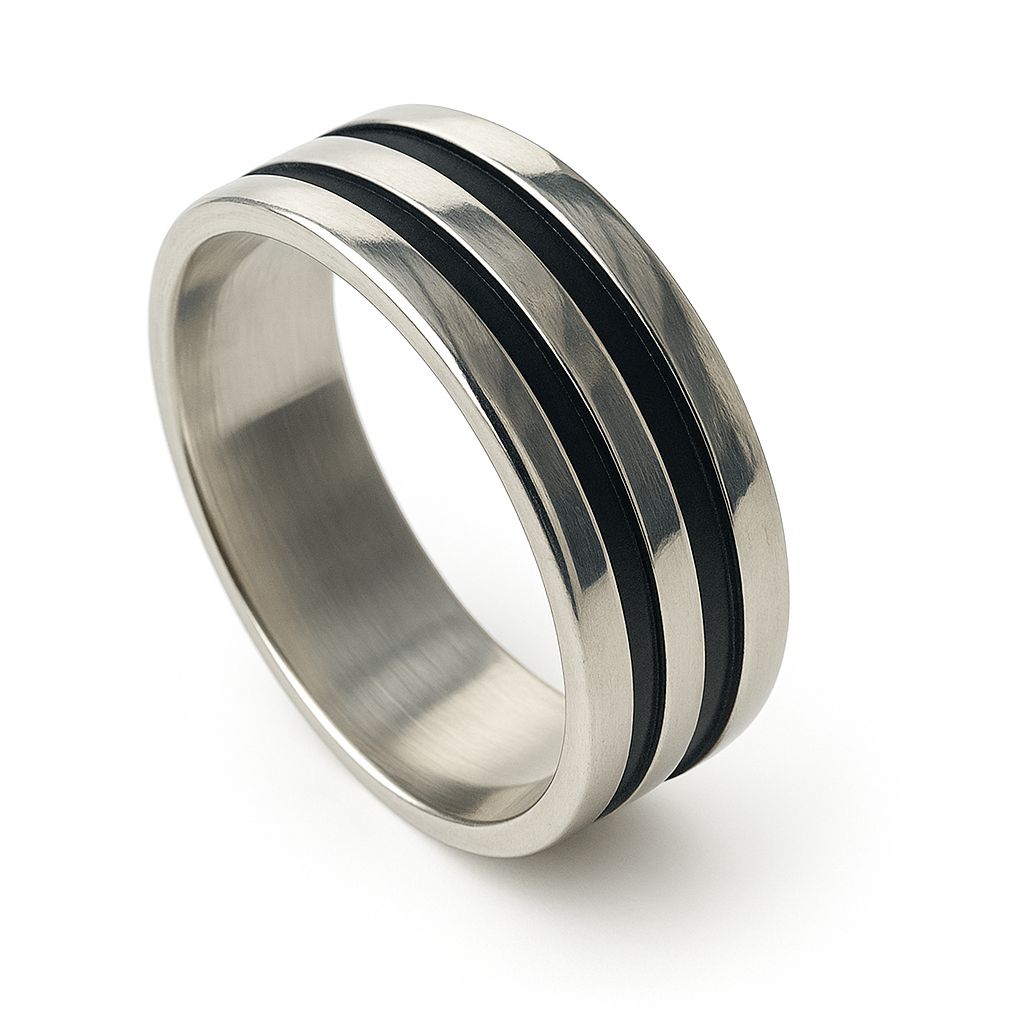 Oxidised Double Lined Sterling Silver Band