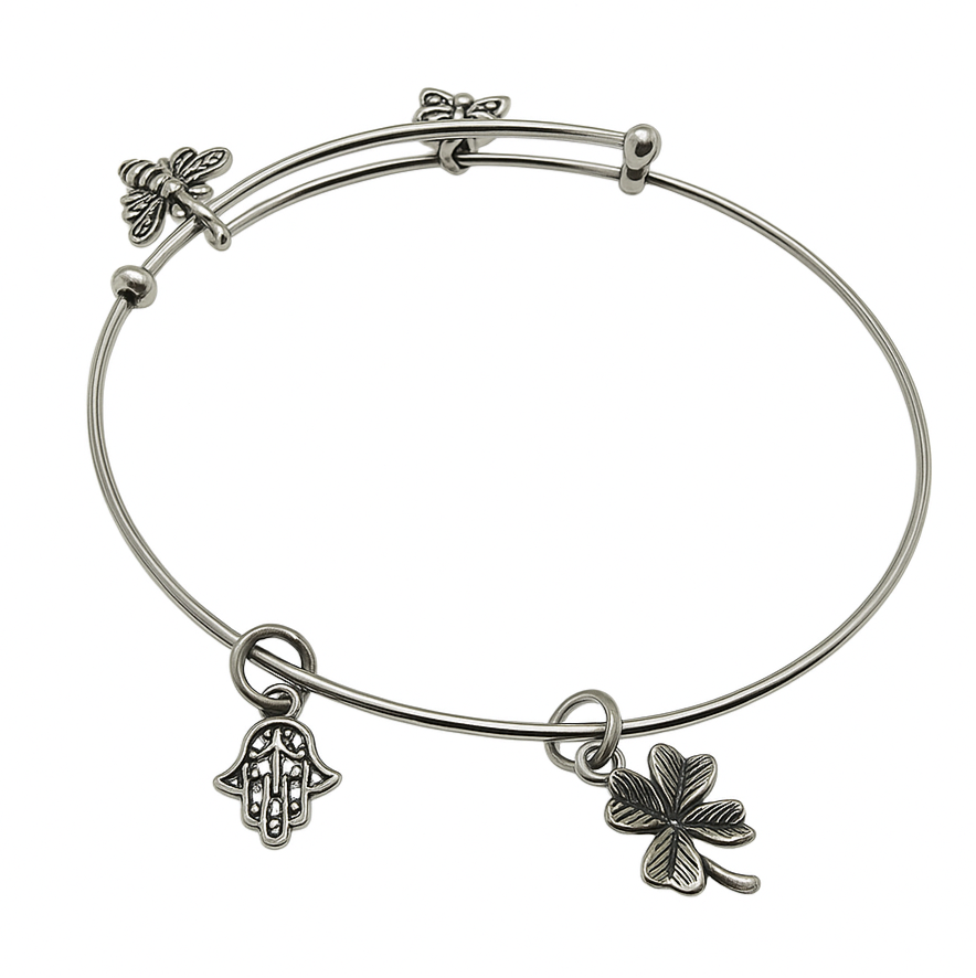 Charm Sterling Silver Expandable Bangle