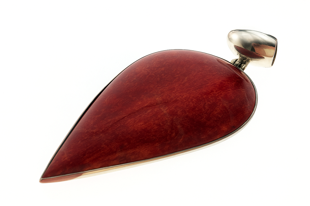 Red Coral Teardrop .925 Sterling Silver Pendant
