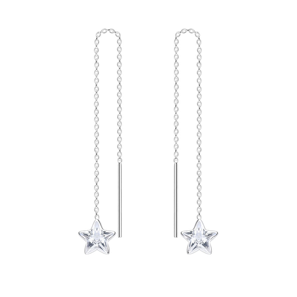 Silver 6mm Star Cubic Zirconia Silver Thread Through Earrings