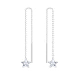 Silver 6mm Star Cubic Zirconia Silver Thread Through Earrings
