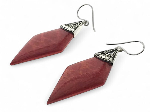 Red Coral Pointed Sterling Silver Earring