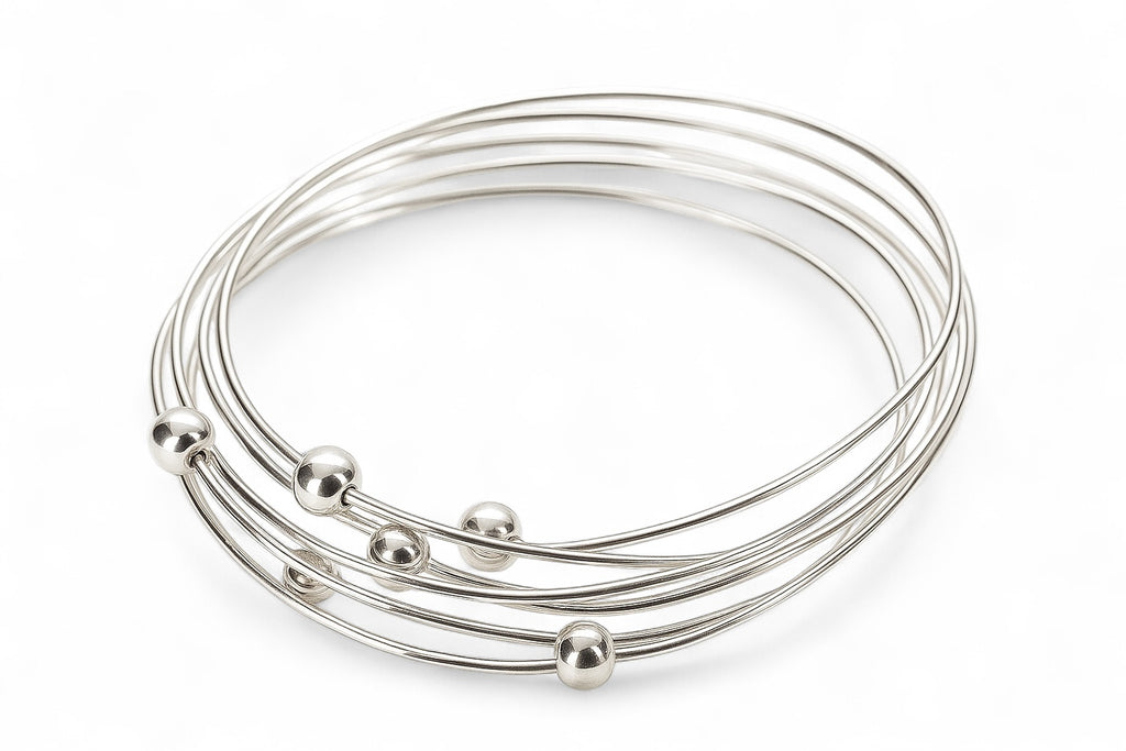 Seven Band Galaxy Ball Sterling Silver Bangle