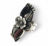 Floral Large Onyx & Carnelian Sterling Silver Ring