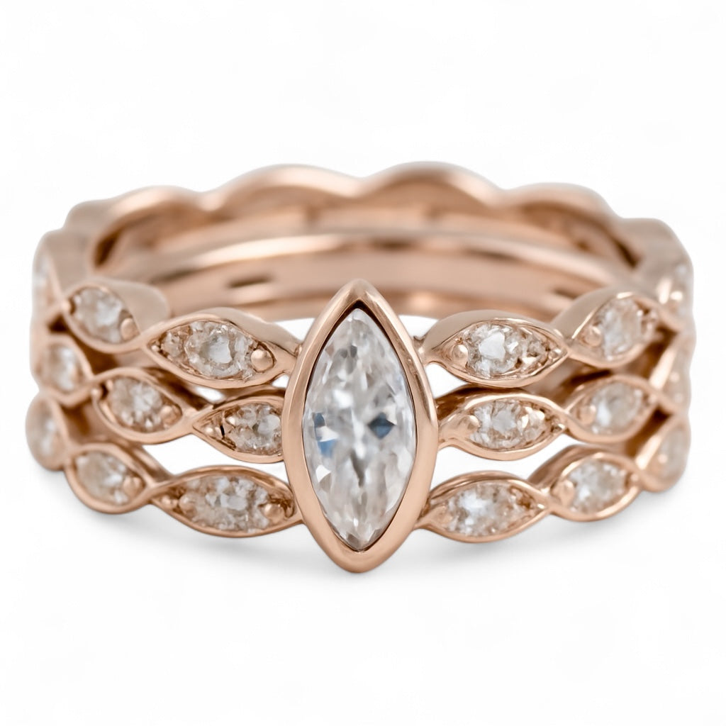 Rose Gold Plated Rose Cubic Zirconia Stacking Sterling Silver Ring