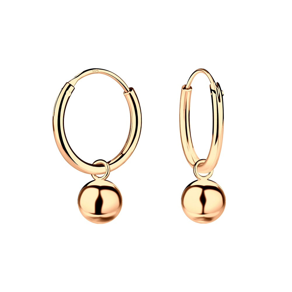 Silver 5mm Silver Ball Charm Hoop Earrings