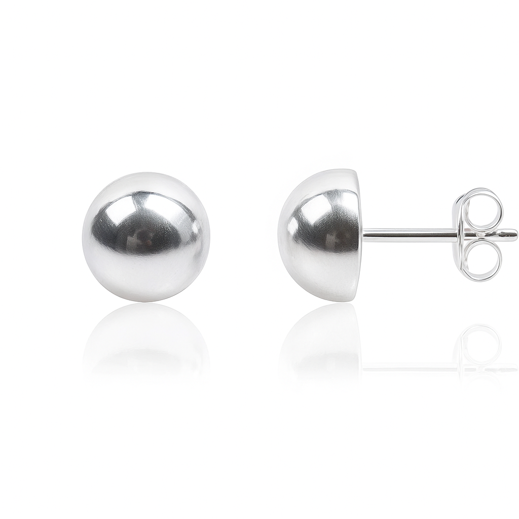 Half 8mm Ball Sterling Silver Earrings
