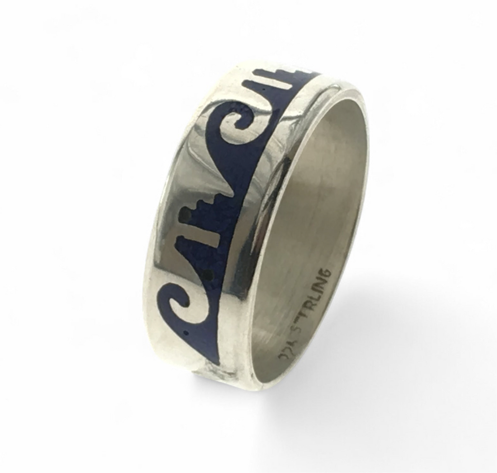 Oxi Lapis Wave Break Sterling Silver Band