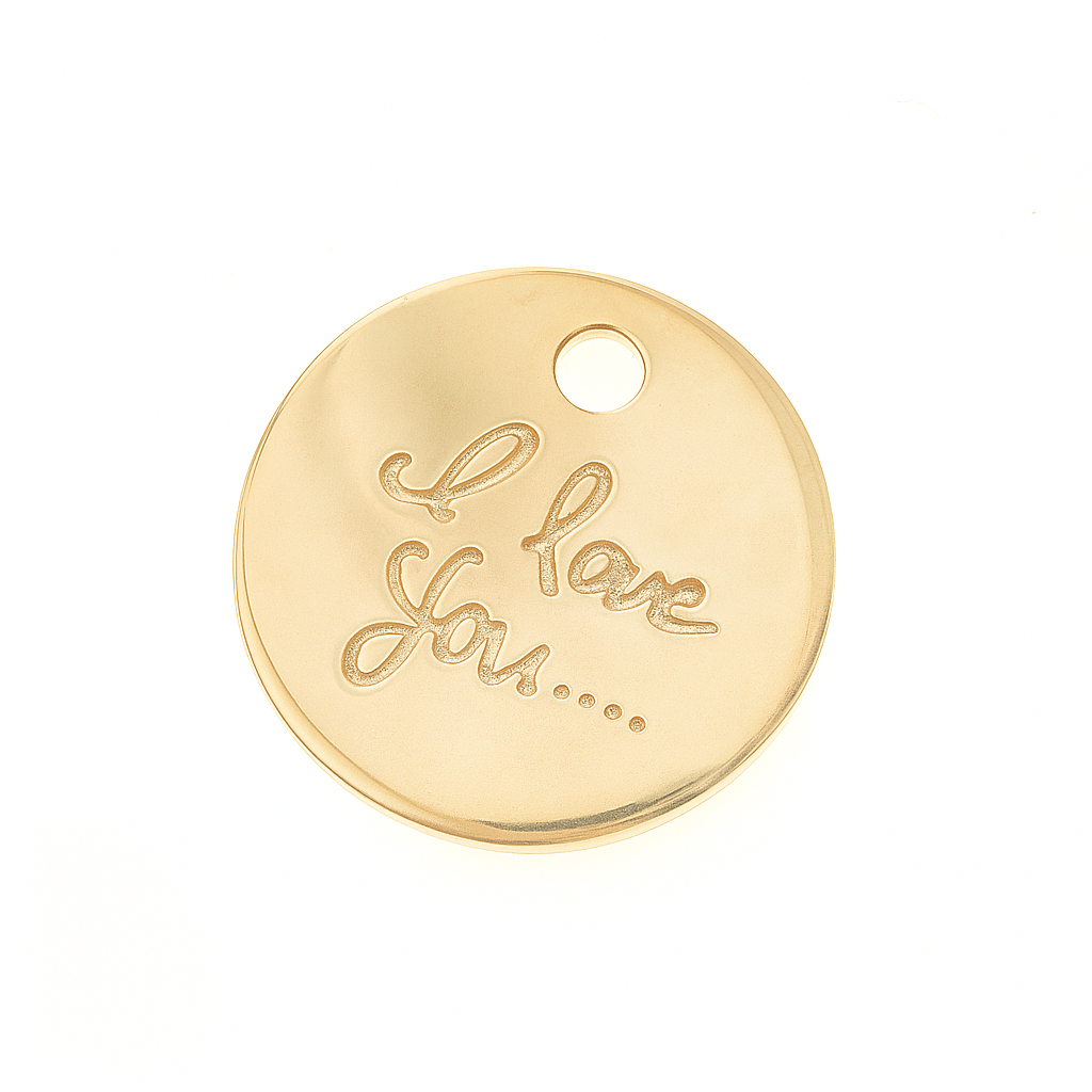Gold plated 8mm tag with “I love you” inscription Sterling Silver
