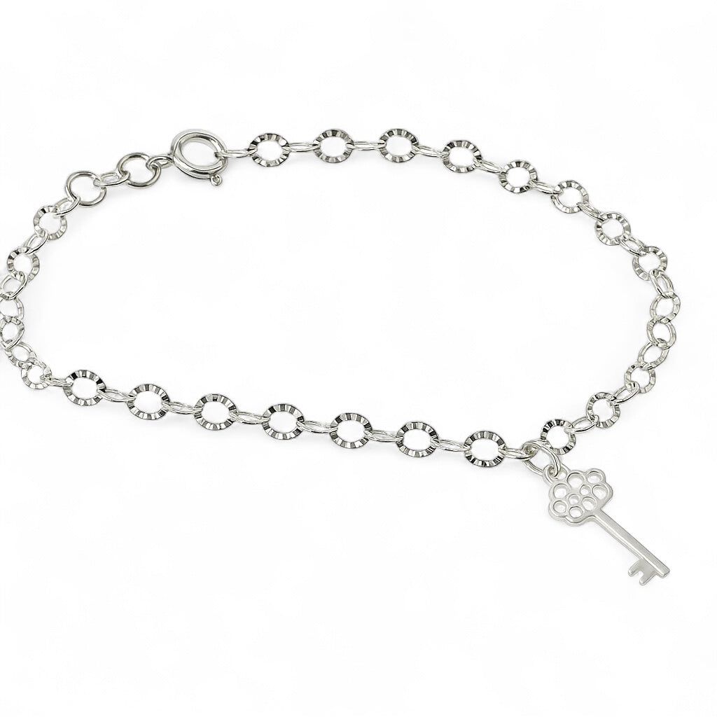 Sparkly .925 Sterling Silver Chain with Key Charm
