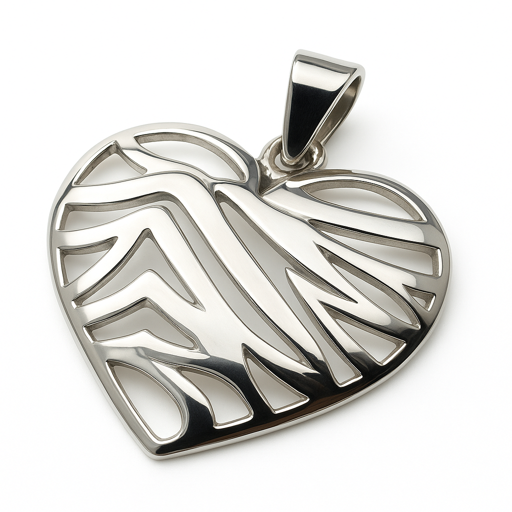Heart Openwork Sterling Silver Striped Pendant
