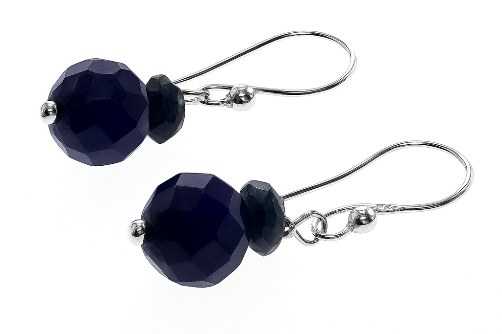 Blue Double Ball .925 Sterling Silver Drop Earring