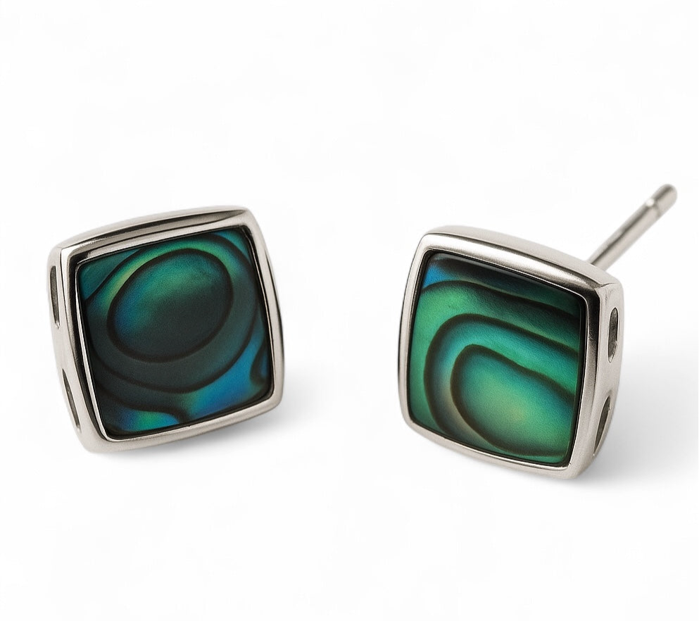 Paua Square 6mm Sterling Silver Earrings