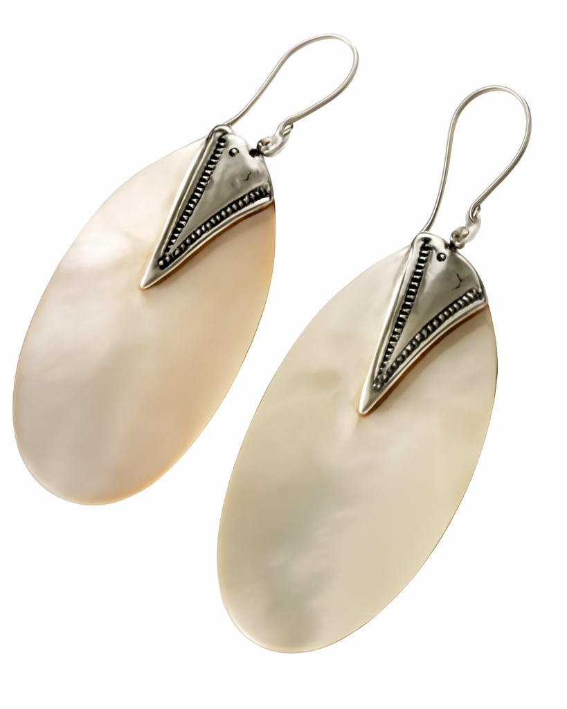 Mother of Pearl Large Oval .925 Silver Earrings