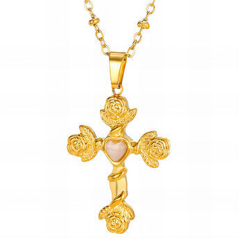 18K Gold Plated Stainless Steel "Crosses" Necklace